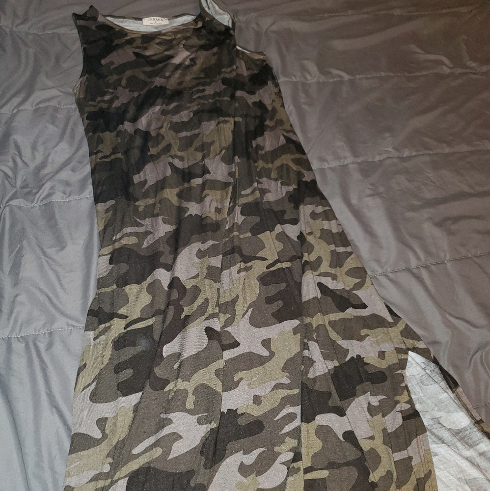 Long camo maxi dress with slits on both sides
